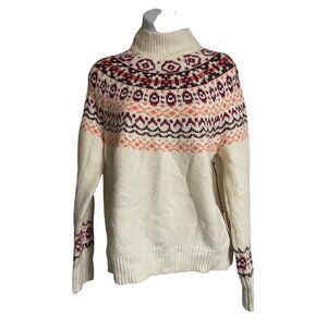 Cupcakes And Cashmere Fair Isle Mockneck Sweater Womens XS White Red Orange